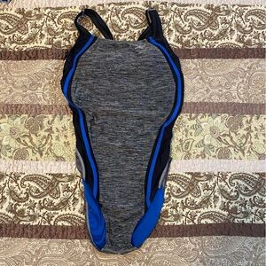 Speedo One Piece Bodysuit in Blue and Gray